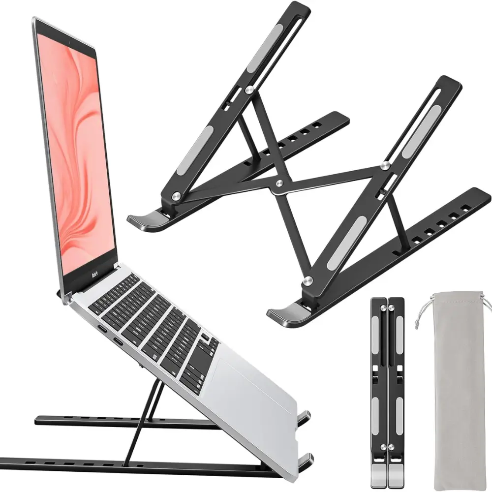 Adjustable Laptop Stand for Desk, 7-Level Fold able Laptop Riser with Storage Bag, Stable Computer & Tablet Holder, Compatible with 10–16 Inch Laptops, Mac Book Air & Pro, Home Office Use