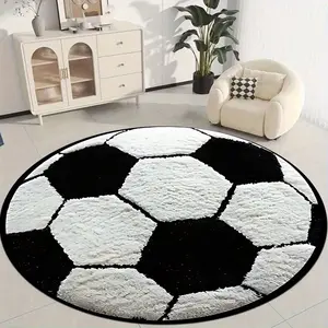 A football round carpet, sports-style game area, non-slip floor mat, black and white contrast flocking carpet, e-sports room personalized floor mat, home carpet, Fluffy rug, suitable for home, office decoration, machine washable carpet