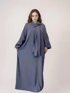 Women's Solid Color Batwing Sleeve Arabian Hooded Dress, Elegant Modest Long Sleeve Muslims Maxi Dress for Daily Wear, Ladies Clothes for All Seasons, Classy Modest Dresses, Modest Style Dress