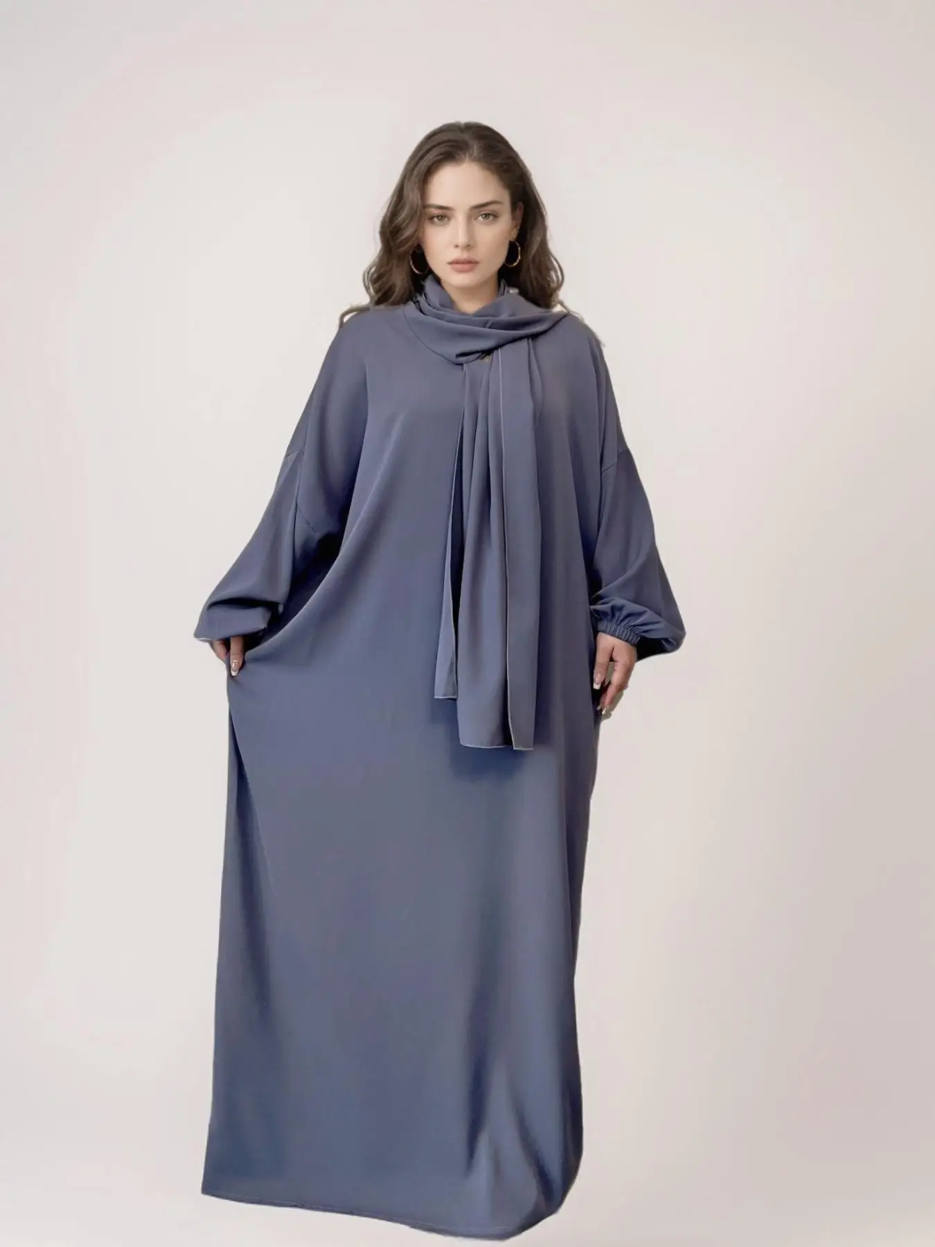 Women's Solid Color Batwing Sleeve Arabian Hooded Dress, Elegant Modest Long Sleeve Muslims Maxi Dress for Daily Wear, Ladies Clothes for All Seasons,