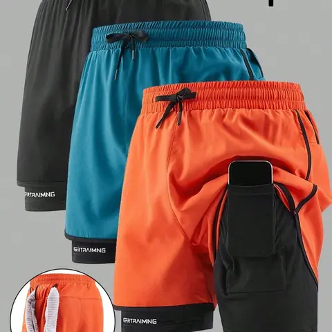 Men's Sporty Athletic Running Shorts for Summer, Dual-Layer Lining, Pocket Design, Elastic Waistband, Ideal for Fitness & Marathon Training, Loose Sporty Shorts, Athletic Sports Shorts