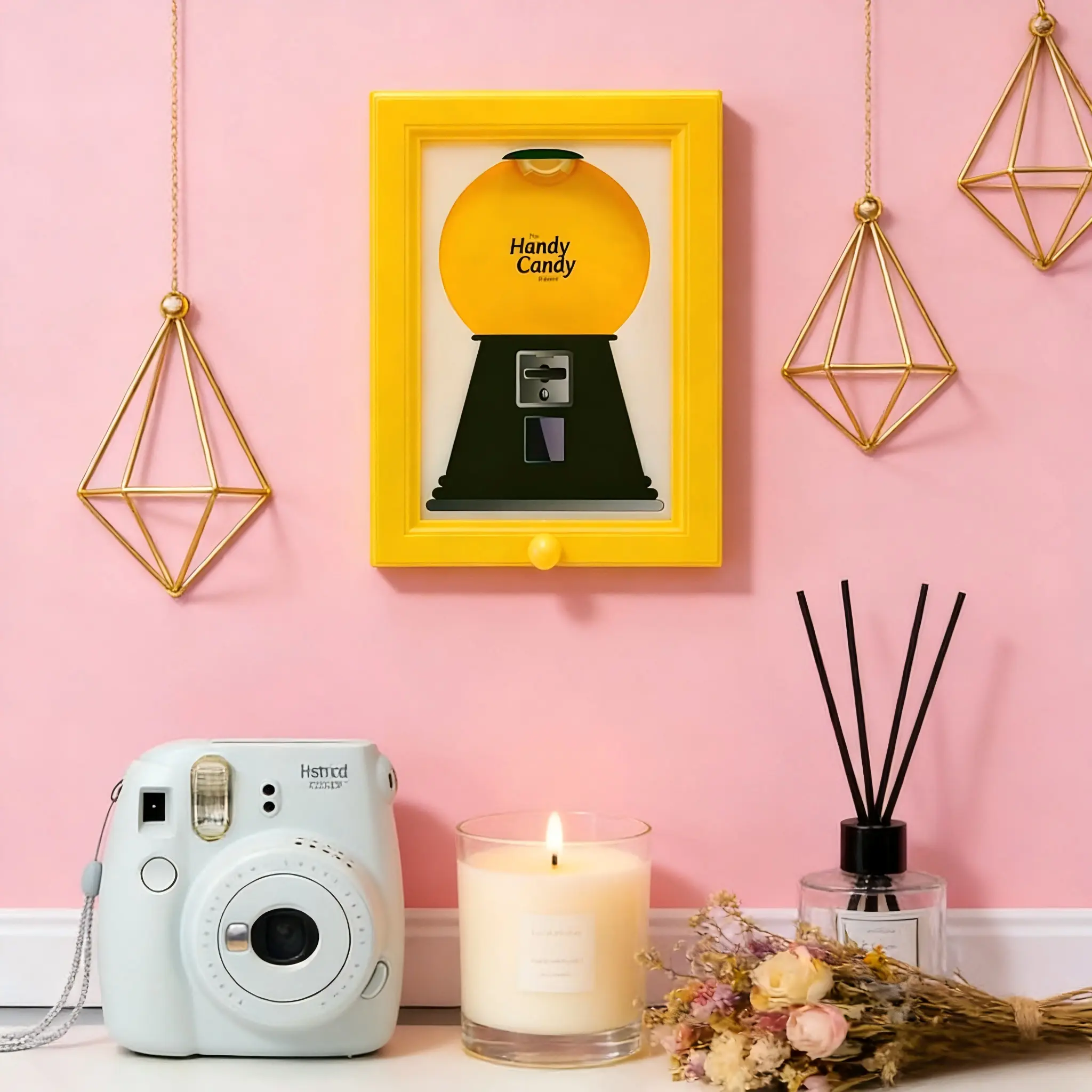 Large Single Hand-Operated Rectangular Decorative Wall-Mounted Candy Frame Organiser - Food-Grade Acrylic Snack Dispenser Picture Holder, No-Drill, Holds 100+ Candies for Dorm, Room Home Decor