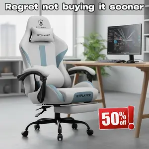【2026 Promotion】GTPLAYER Gaming Chair with 135 Degree Recline Fabric Office Chair Pocket Spring Seat Memory Foam Lumbar Support High Back Computer Chair 2026 New Year Sale 50% Off
