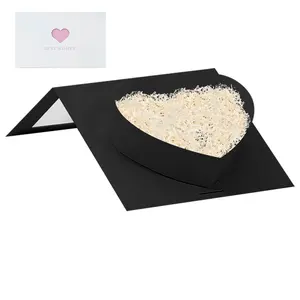 Black Gift Boutique Valentine's Pink Heart Flower Box Gold Ribbon Clear Top Window Lid Cardboard Fillable Packaging Boxes Treat Floral Candy Chocolate Gifts