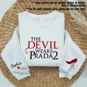 [Made in US] Custom Devil Wears Embroidered Sweatshirt T-shirt Hoodie, Personalized Name Embroidery Sweatshirt, Funny Movie Quote Apparel, Fashion Lover Gift