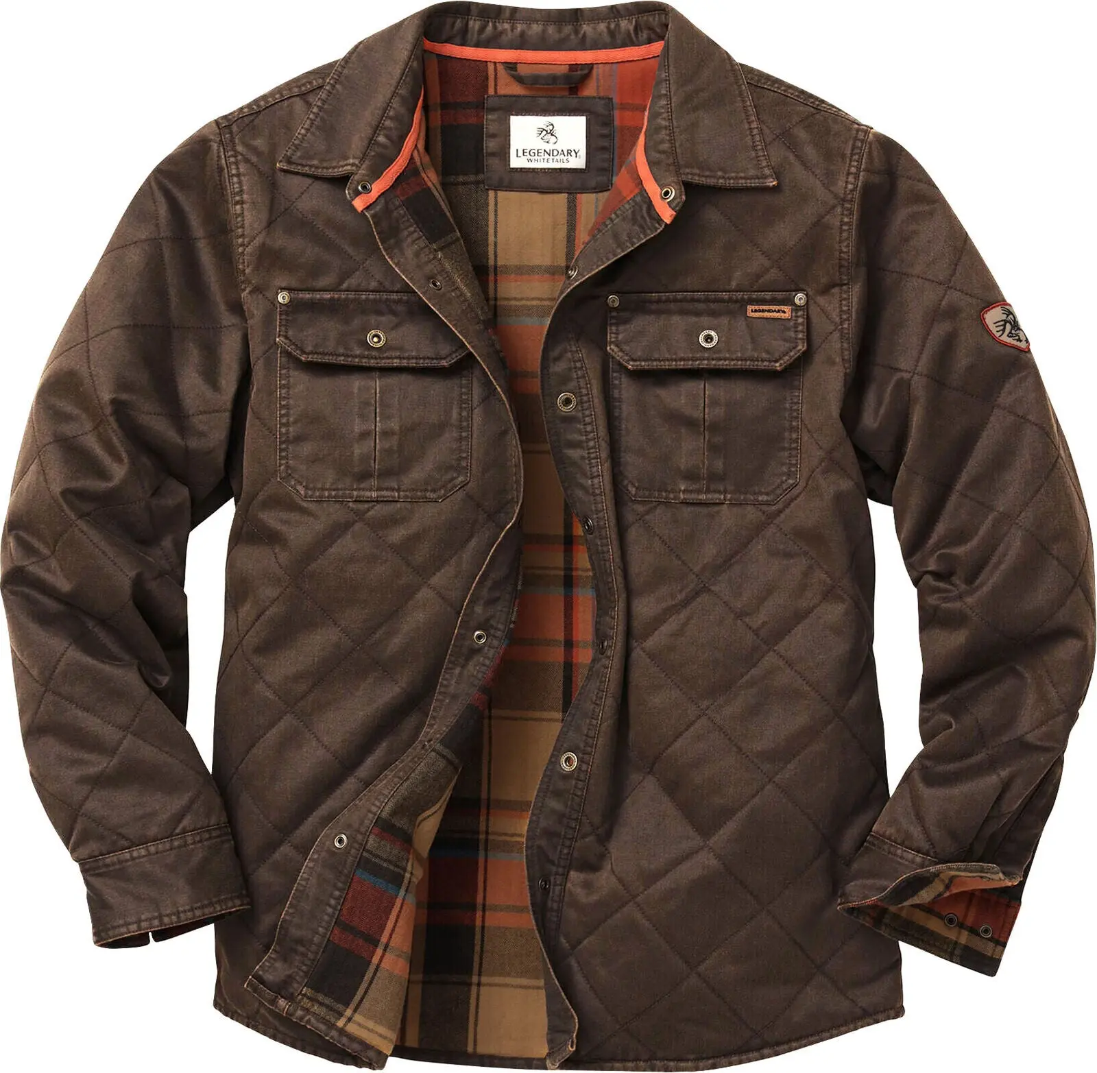 LEGENDARY WHITETAILS Men's Journeyman Quilted Waxed Cotton-Polyester Shirt Jacket Shell, Soft Flannel Lined Layer Coat with Flap Chest Pockets LEGENDARY WHITETAILS Men's Journeyman Quilted Waxed Cotton-Polyester Shirt Jacket Shell, Soft Flannel Lined Layer Coat with Flap Chest Pockets