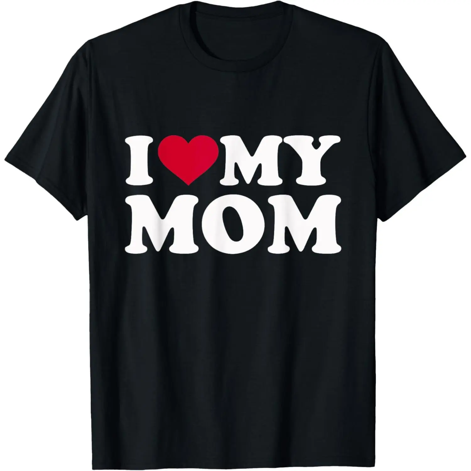 Men's Classic Cotton Short-Sleeve Round Neck T-Shirt - Lightweight Casual Menswear Top with "I Love My Mom" Heart Text Print, Breathable Fabric, Sturdy Hem, Ideal Mom Gift, Shortsleeve, Heart Graphic