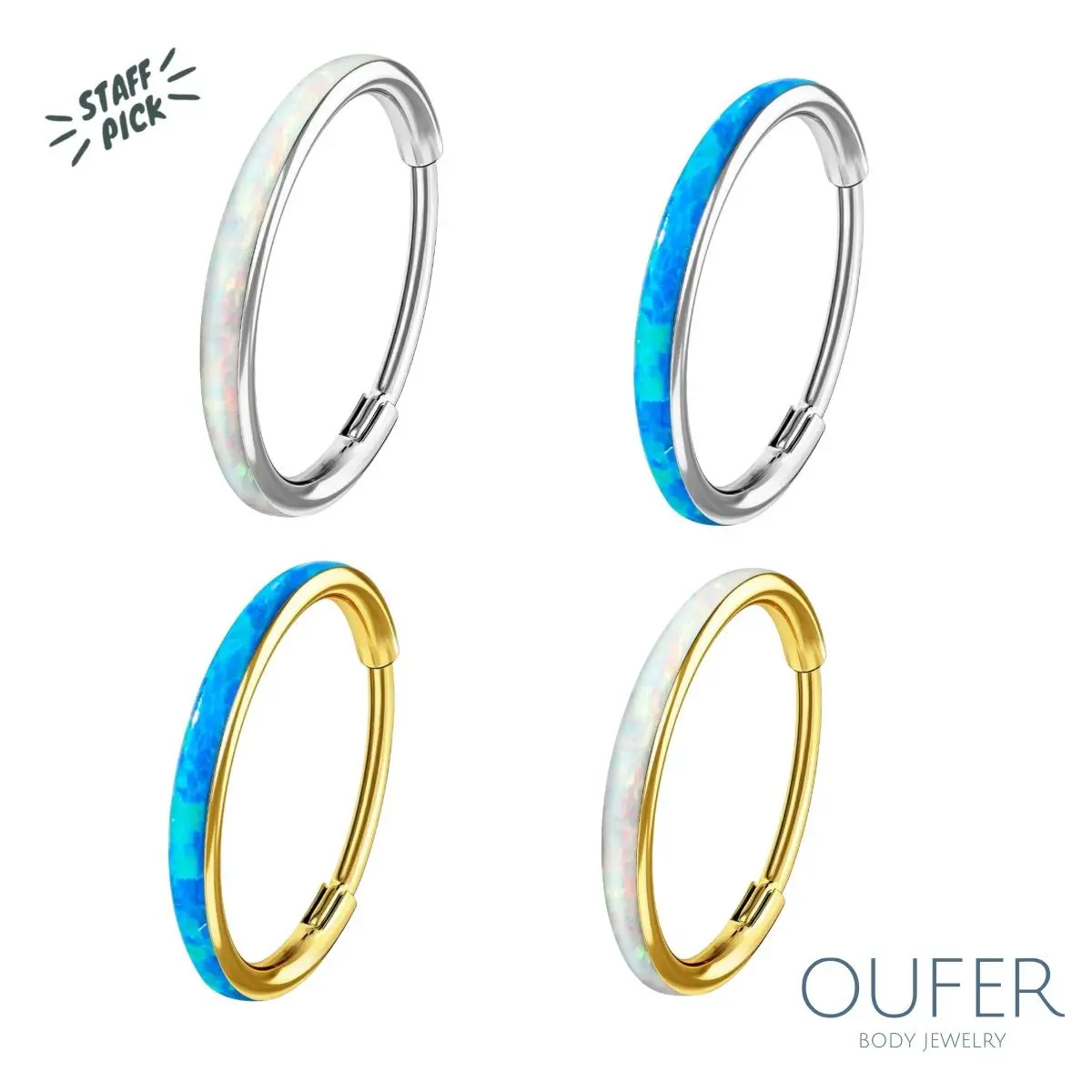 OUFER 20G Synthetic Opal Hinged Segment Hoop Body Jewelry, Easy to Insert and Remove Nose Rings Hoops for Helix Piercings, Unisex Daily Wear (5mm-12mm)