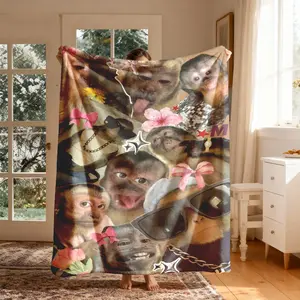 Funny Cool Monkey Patchwork Flannel Throw Blanket, Large Size, Soft Lightweight Warm, Perfect for Bed Sofa Office Camping Travel