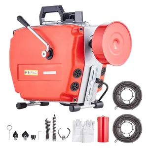 VEVOR 120FT x 7/8 Inch Drain Cleaner Machine, 420W Electric Sewer Snake Auger Manual Feed - with 6 Cutters, 2 Steel Cables (120' x 7/8" and 18' x 3/8") & CW/CCW Control for 1.9" to 6" Pipes