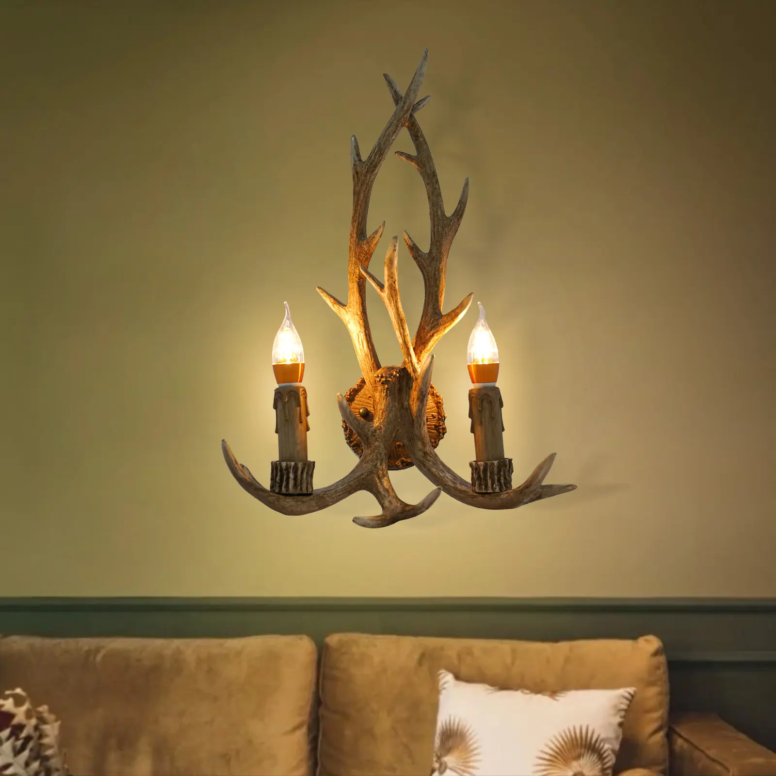 CNCEST Antler Wall Lamp with LED Light - Resin-Iron Fixture, Modern Rustic Decorative Lights, Cozy Indoor Mood Lighting, Wall-Mount Home Accessory for Restaurants, Valentine's Day Decor, Thanksgiving, Dining Room