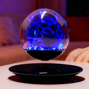 Magnetic Levitating Preserved Blue Rose Illuminated Novelty Lighting with LED Lights, 360° Rotating Floating Flower Lamp for Home Desk Decor, Romantic Gift for Valentine's, Anniversaries