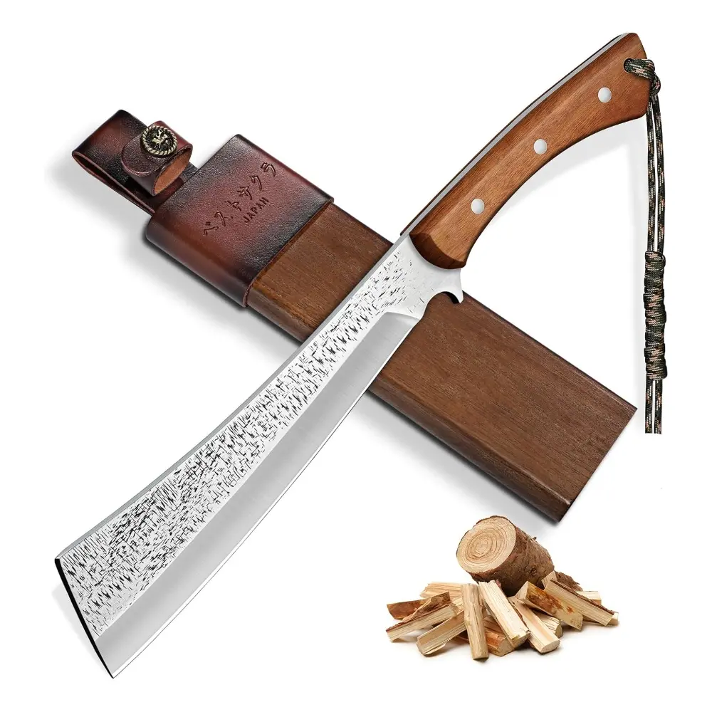 15-Inch Purple Dragon Heavy Duty Fixed-Blade Knife, Bushcraft Fixed-Blade Knives with Solid Wood Sheath, Garden Tool for Tree Cutting & Brush Clearing, Camping & Hiking Gear