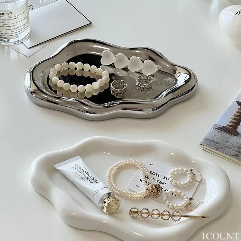 Ceramic Decorative Plate, Cloud Design Jewelry Storage Plate, Jewelry Storage Tray, Home Storage Supplies, Home Decoration, Christmas & New Year Gift Idea, Jewelry Holder Organizer, Elegant Jewelry Organizer, Unique Gift for Men & Women