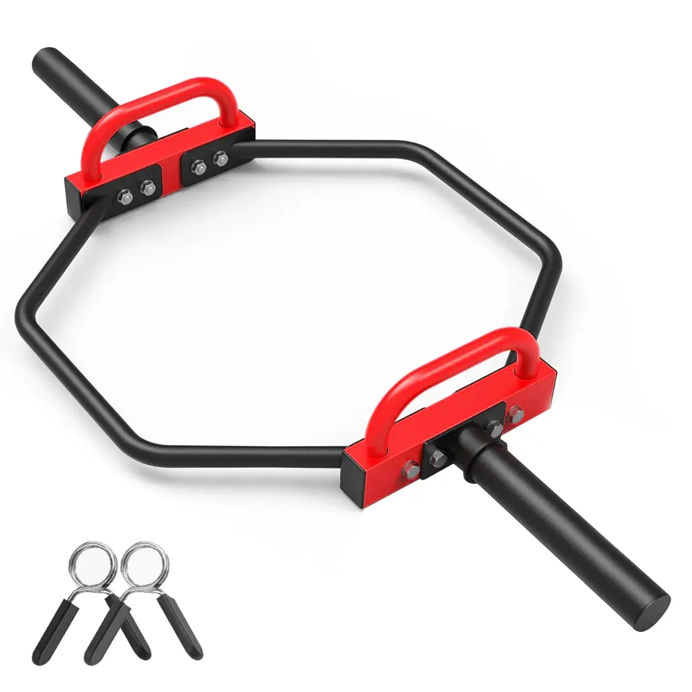 Unisex Solid Steel Olympic Hex Bar with Raised Handles, 48.6-in Home Gym Weight Training Equipment, 400 LBs Capacity, Targets Quads, Hamstrings, Grip Strength