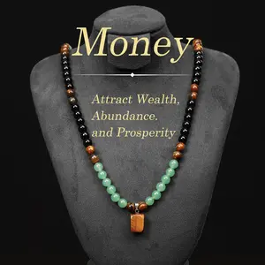 Veliora Gift B Money Attraction Necklace With GreenAventurine & Tiger Eye Pendant Healing Crystal Stone ，Anniversary, Vacation &Theme Parties Jewelry Charms Abundance Crystal bracelet，Long Chain，Sweater chain，Ideal Gift Jewelry for Men and Women