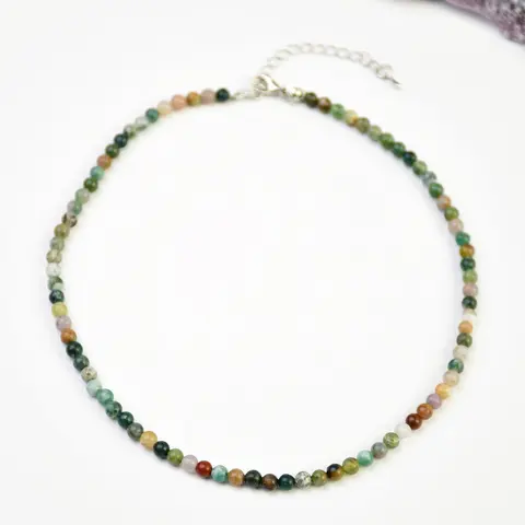 Vintage Natural Indian Agate Beaded Necklace (4/6/8/10mm), Round Beads, Adjustable Choker, Dainty Choker Necklace, Bohemian Style Agate Necklace for Men & Women, All-Season Jewelry, Modern Versatile Accessories for Daily Wear, Boho Jewelry