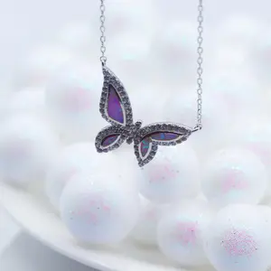 Pink Opal Butterfly Pendant Necklace - Elegant Design with Pink Butterfly Pendant, Suitable for Everyday Wear