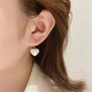 Mermaid Princess Heart-Shaped Earrings DDES0588 Real Gold Plated with Shell Beads 14KGold-Plated