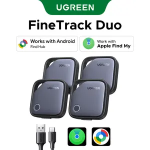 UGREEN Finder Duo (iOS and Android) Air Tracker Tags 4 Pack, 1-Year USB-C Rechargeable Battery Bluetooth Tracker Compatible with Apple Find My or Find Hub App, Item Finder Smart Tag for Key Luggage