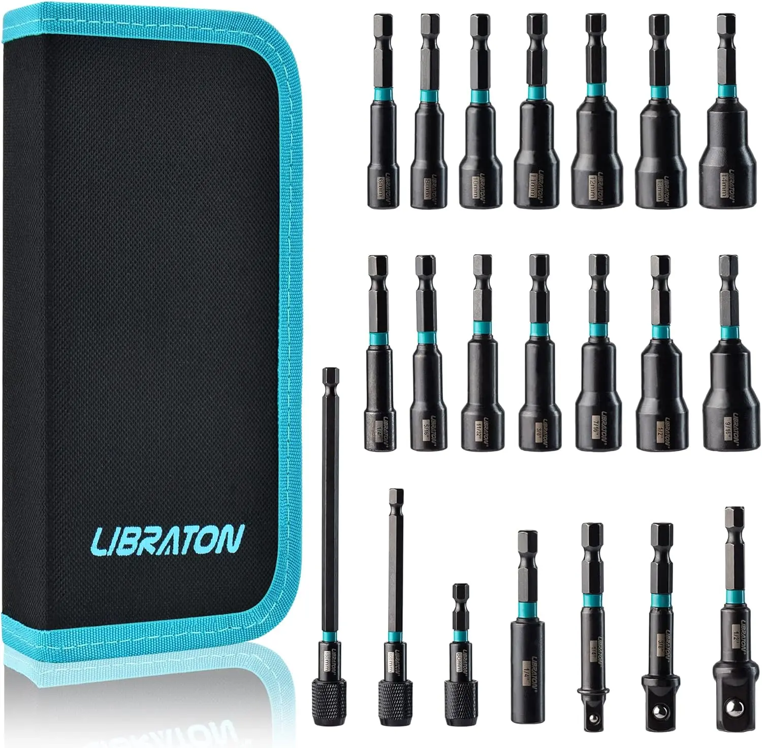 Libraton 21PCS Magnetic Nut Driver Set, Impact Drill Driver Bit Set 1/4", Metric and SAE Nut Driver, Impact Socket Adapters, Bit Holder, Quick-Release Extensions with Storage Bag outdoorfun Screwdriver Bit Clip Replaceable Screwdriver Bits