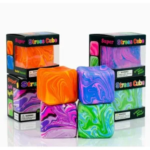 4-Pack Super Stress Cube - Marble Jelly Squish Soft Gel Filled Sensory Toy, Stretchy Elastic Fidget for Stress Relief & Anxiety, Calming Hand Toy Gift for Kids & Adults