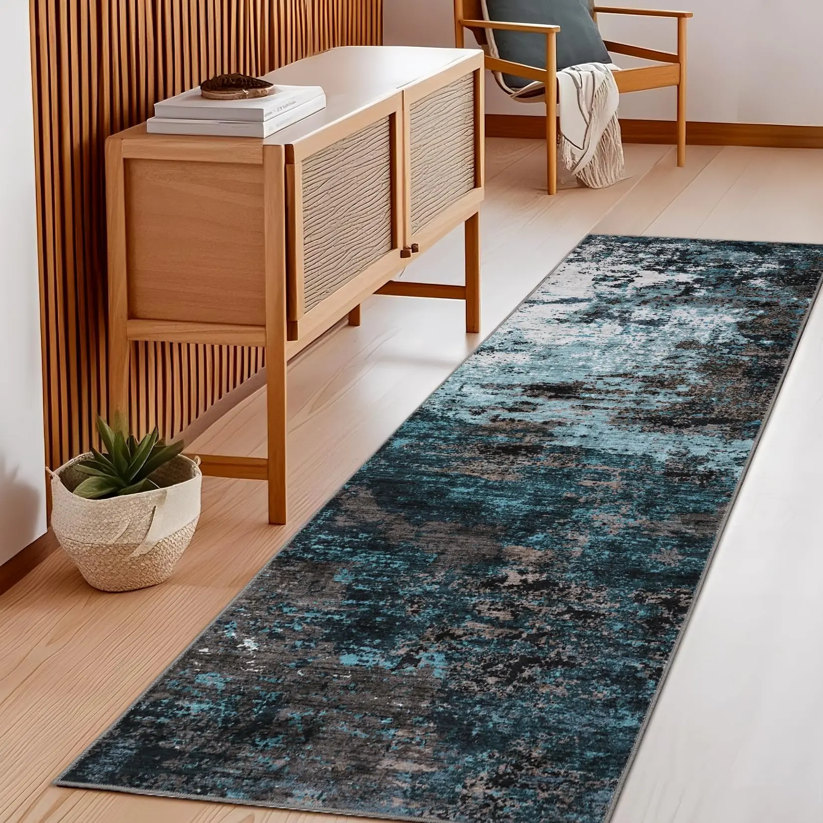 GARVEE 2x6 Washable Modern Area Rug, Abstract Low-Pile Accent Carpet with Non-Slip Backing, Colorful Throw Rug for Bedroom, Living Room Decor, House Decor