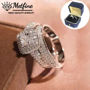 Wedding Rings Set Fashion Cute 2 Piece Ring for Women 1 Carat Princess Cut CZ Engagement Gift