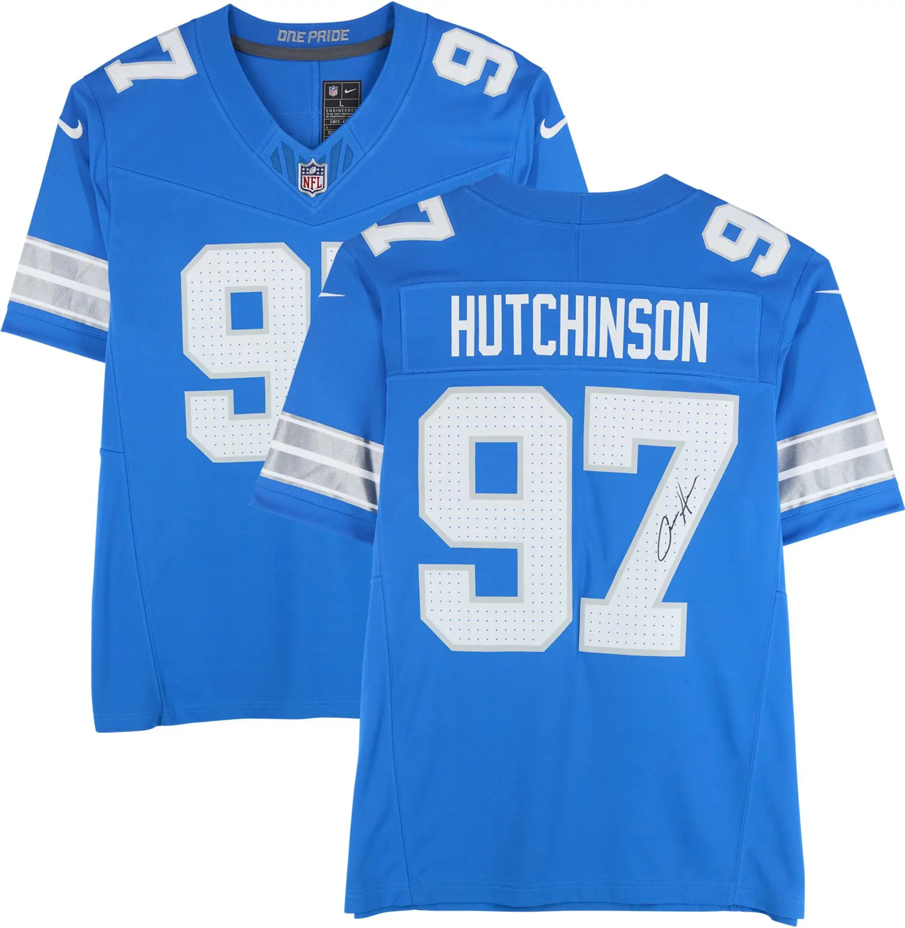 Aidan Hutchinson Detroit Lions Autographed Nike Blue Vapor Fuse Limited Jersey - Fanatics Authentic Certified
