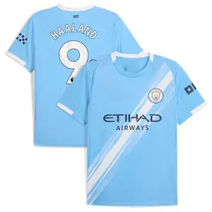 Unisex Soccer/Football Manchester City Team Erling Haaland #9 Premier League 2025/2026 Home Replica Player Jersey - Sky Blue