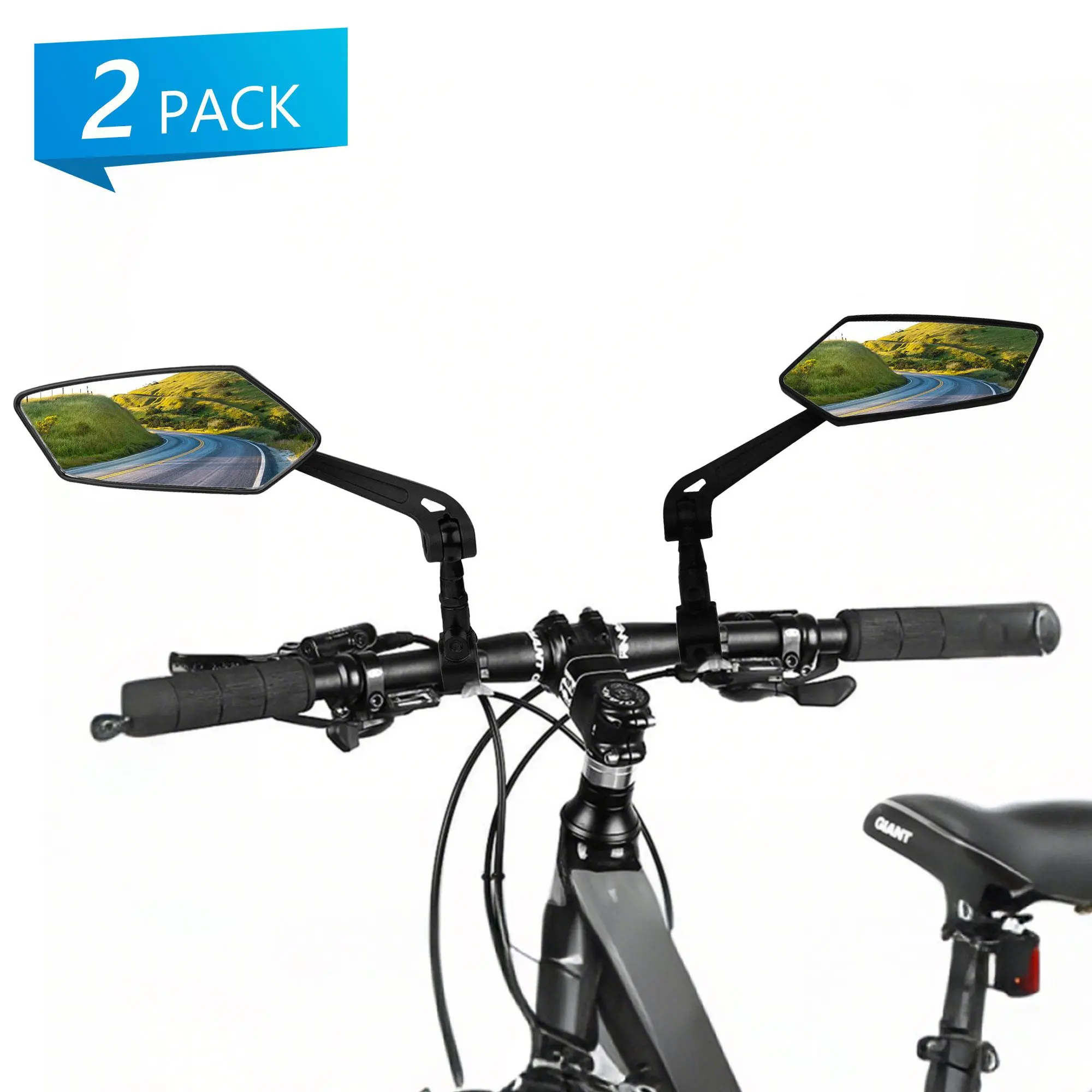360° Rotatable Bicycle Rear View Mirrors, Adjustable Handlebar Mounted HD Glass Lens, Shatterproof Scratch Resistant Bike Mirrors for Mountain Road City E-Bikes, 1 Pair
