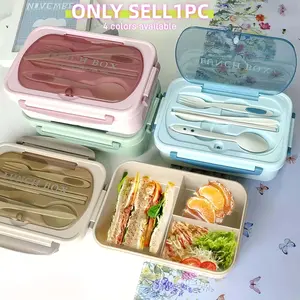 Special Offer 6-Piece Bento Lunch Box Set with Utensils, Microwave Safe Plastic Container, Includes Spoon, Fork, Chopsticks, Knife, Transparent Lid Design, Portable Lunch Box