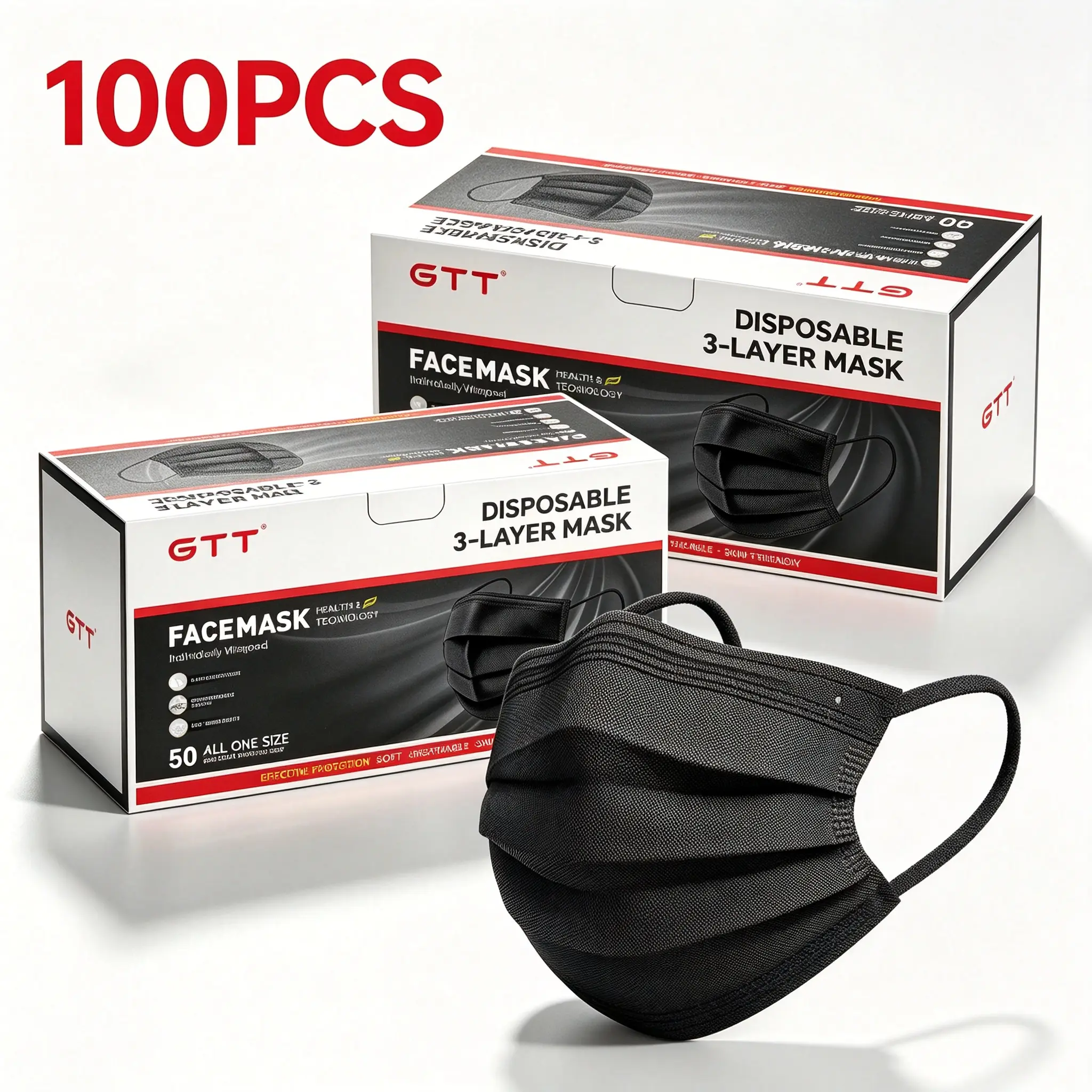 Disposable 3-Ply Non-Woven Face Masks with Elastic Earloops, 100Pcs Breathable PPE for Daily, Home & Office Use