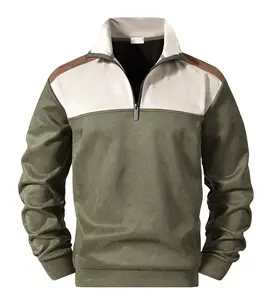 Gift For Men Men's Stand Collar Pullover Autumn Winter Warm Half Zip Solid Color Patchwork Striped Vintage Street Style Pullover Sweatshirt Perfect For Outdoor Casual Wear Trendy Mens Top