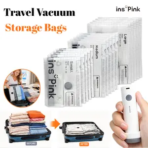 [Inspink] Vacuum Bags for Travel with USB Rechargeable Electric Pump, Durable Lightweight Storage Organizer, Space Saving Compression Bags , Portable Clothes Storage Organizer, Travel Packing Pouch for Garment & Outdoor Camping - Memorial Day Sale Deals