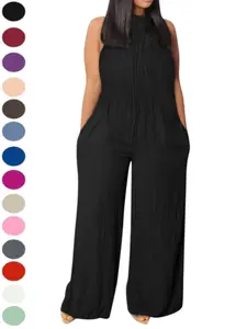 2026 Women's outerwear jumpsuit with a wide-leg, relaxed fit Sleeveless casual style Made from recycled, eco-friendly fabric Moderately stretchy, comfortable, and form-fitting Womenswear Casual Breathable Jumpsuit