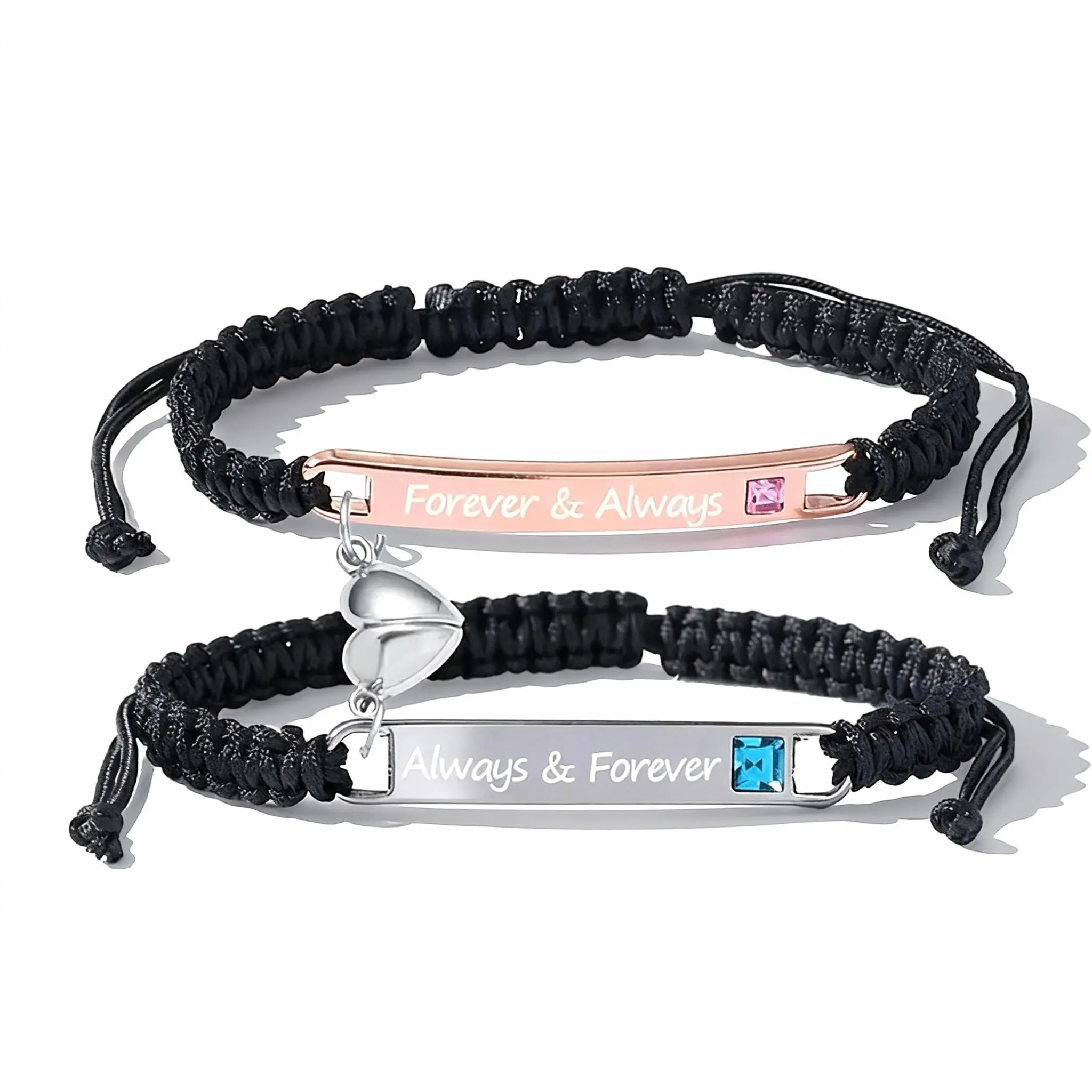 Adjustable Minimalist Bangle Set, 2-Piece His & Hers Handwoven Rope Braid with Personalized Heart, Classic Wrist Accessory for Daily Wear, Bracelet, Anniversary, Heart Shape
