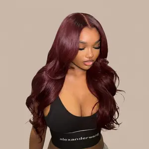 [Midnight Burgundy] 99J Burgundy Red 13x6 HD Lace Frontal Wig Wine Red Long Body Wave/Straight Synthetic Wig for Black Women -  Real Scalp Look Women's wigs