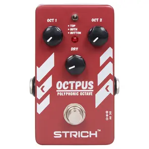 STRICH Polyphonic Octave Pedal, 3-Mode Octave Shifter (Top/Both/Bottom), Compact Aluminum Build, True Bypass for Electric Guitar, Red Control
