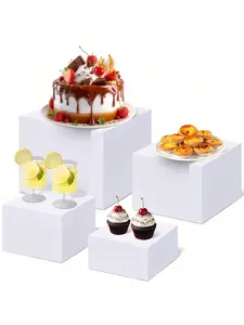 4Pcs Acrylic Buffet Risers, 7+8+9+10 Inch White Buffet Riser Food Display Stand With Hollow Bottoms, Easy To Clean Cube Dessert Stand Decor For Catering Dessert
