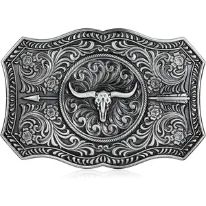Turquoise Belt Buckle for Men Western Texas Longhorn Bull Belt Buckle American Cowboy Rodeo Belt Buckles for Women