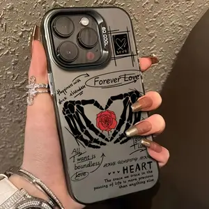 Case for iPhone 17 Pro Max 16 Plus 15 14 13 12 11 Air E Featuring a Rose Skull Hand Bone Design Matte Shockproof Anti-Scratch Stylish Smartphone Cover