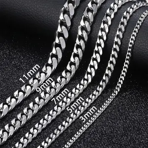 Hermah Men's Curb Chain Necklace Silver Stainless Steel Cuban Link for Male Female Trend Jewelry Valentine's Gift