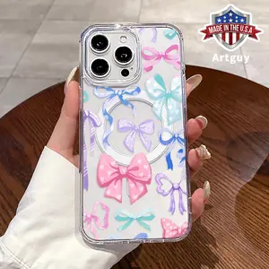 Magnetic Phone Case for iPhone 17 Pro Max 16 Plus 15 14 13 12 11 Air XR E Colorful Bow  Pattern TPU Shockproof Anti-Scratch Stylish Smartphone Cover