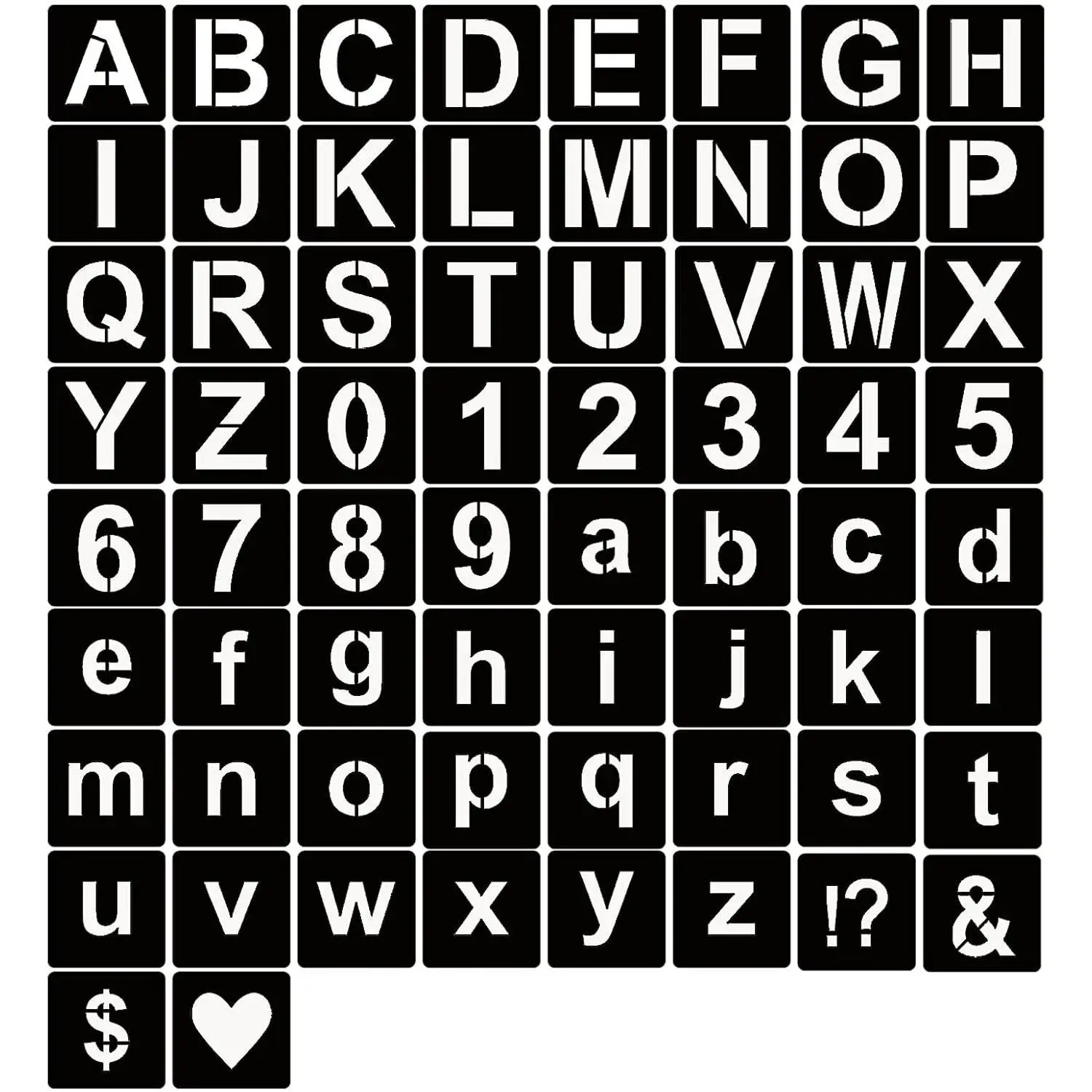 1 Inch Letter Stencils Symbol Numbers Craft Stencils, 66 count  Plastic Alphabet Templates for Painting on , Wall, Fabric, Rock, Glass, Signage