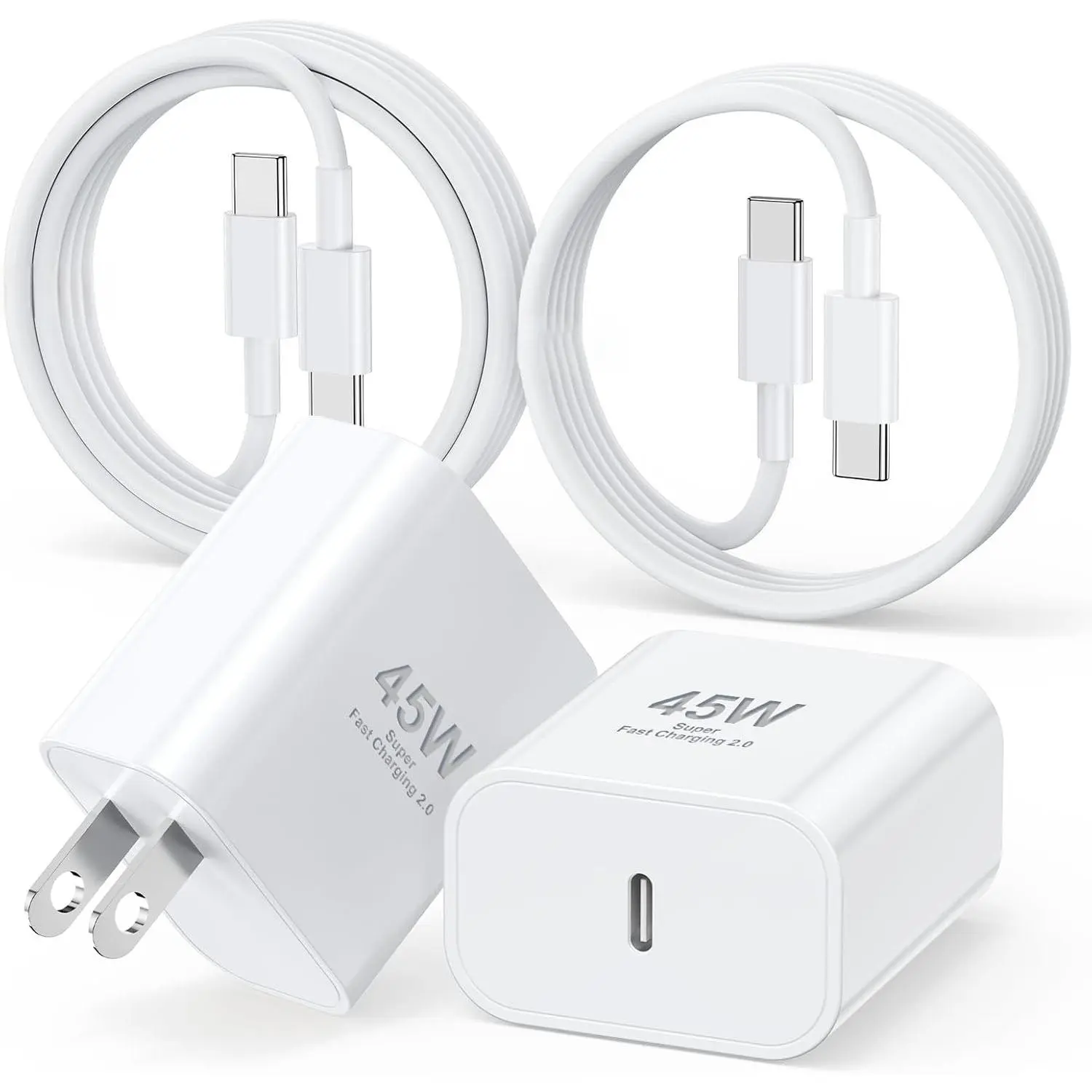 45W Super Fast Charger for iPhone 17 16 15 Charger Fast Charging 2Pack, 6+10ft USBC to USBC Cable Cord& Type C Block for iPhone 17 16 15(Pro/Pro Max/Plus/17 Air/16e),iPad mini,Samsung Galaxy S25 S24 White Cellphone
