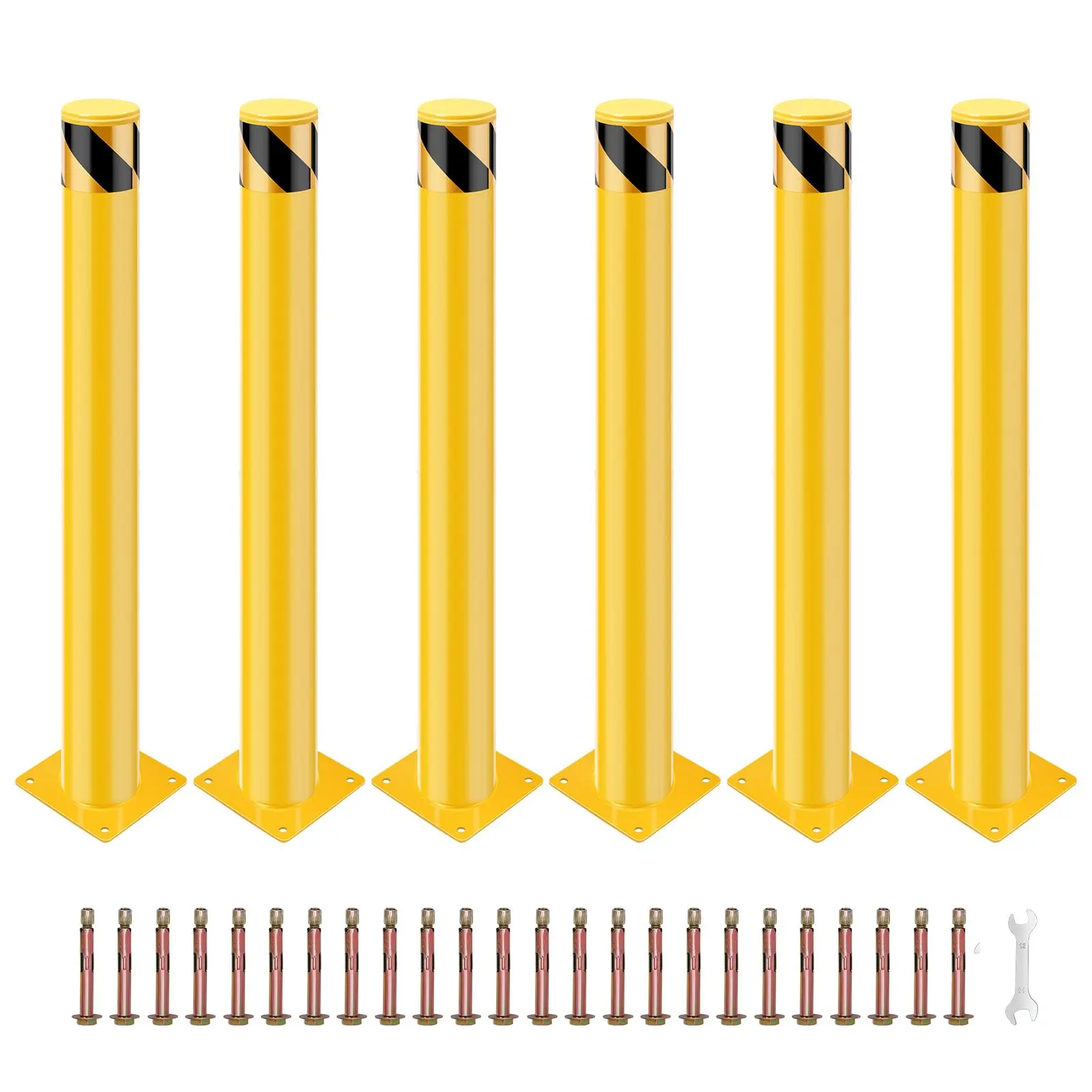 【GARVEE】Safety Bollard Post, 30 x 4.5 inch Removable Steel Traffic Parking Barrier Bollards, Yellow, 6 Pack