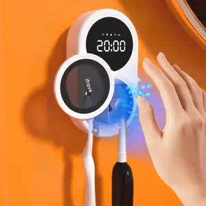 iHave Toothbrush Sanitizer Holder, UV Toothbrush Holders with 100M Negative Ions for 360° Disinfection, Electric Toothbrush Holder for Wall Mounted Toothbrush Organizer, Toothbrush Sanitizer and Holder – Bathroom Organizing Essential with Fan Drying - A