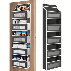 Door Hanging Storage Rack - 5+5 Pockets for Everyday Storage with 5 Large Clear & Mesh Side Pockets for Bedrooms Bathrooms & Food Storage Rooms Grey Organizer Set Installation Hangable 10 - 15 Kg Capacity,Summer vibes,tiktok shop spring glow up summervibe