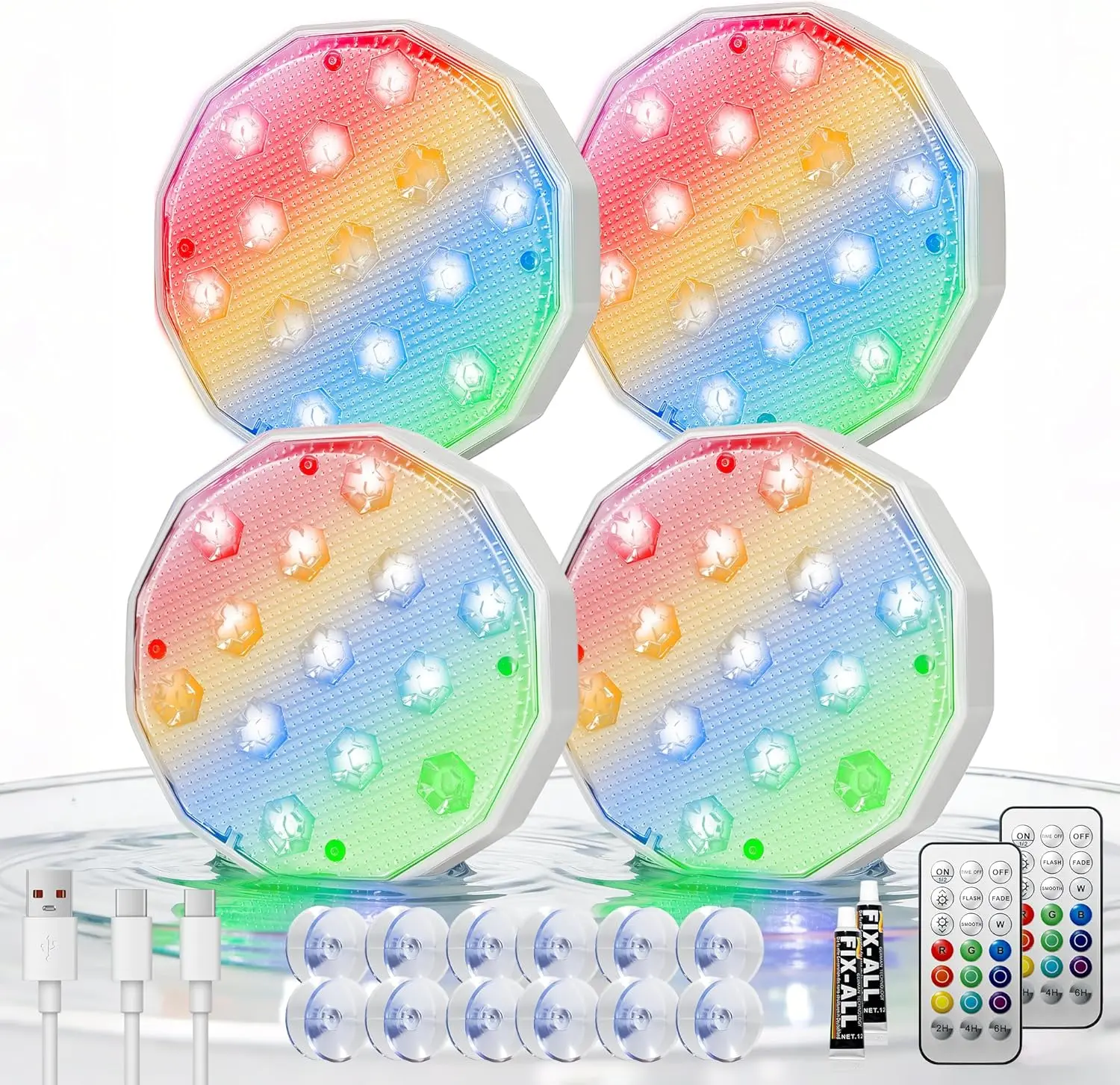 Ollny Rechargeable Submersible LED Pool Lights (4-Pack) - 3000mAh Battery, Remote-Controlled Color-Changing IP67 Waterproof Night Lights for Swimming Pools, Bathtubs, Events, Festivals
